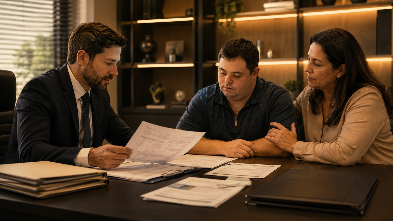 Pessoa com deficiência e familiar em atendimento profissional sobre BPC/LOAS